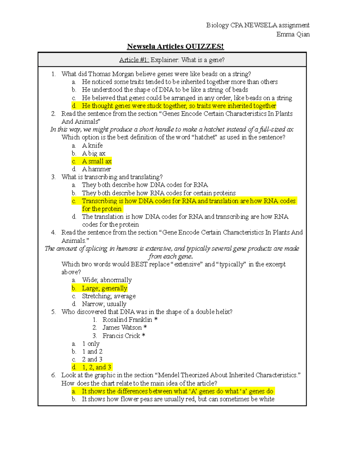 Biology CPA Newsela Articles Emma Qian Newsela Articles QUIZZES! Article 1 Explainer What