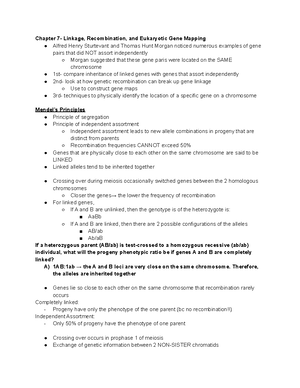 BY210 - Chapter 7 - Linkage, Recombination, and Eukaryotic Gene