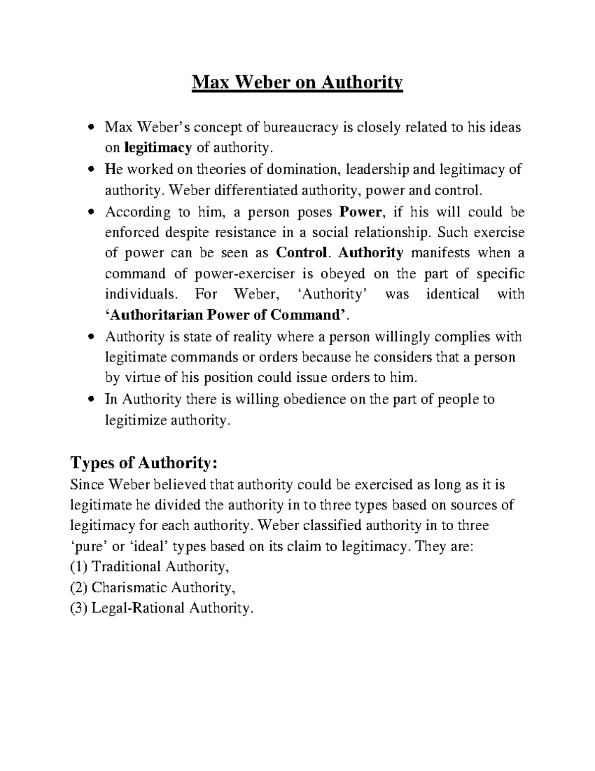 3 Max Weber on Authority pdf (1) - Max Weber on Authority Max Weber’s ...