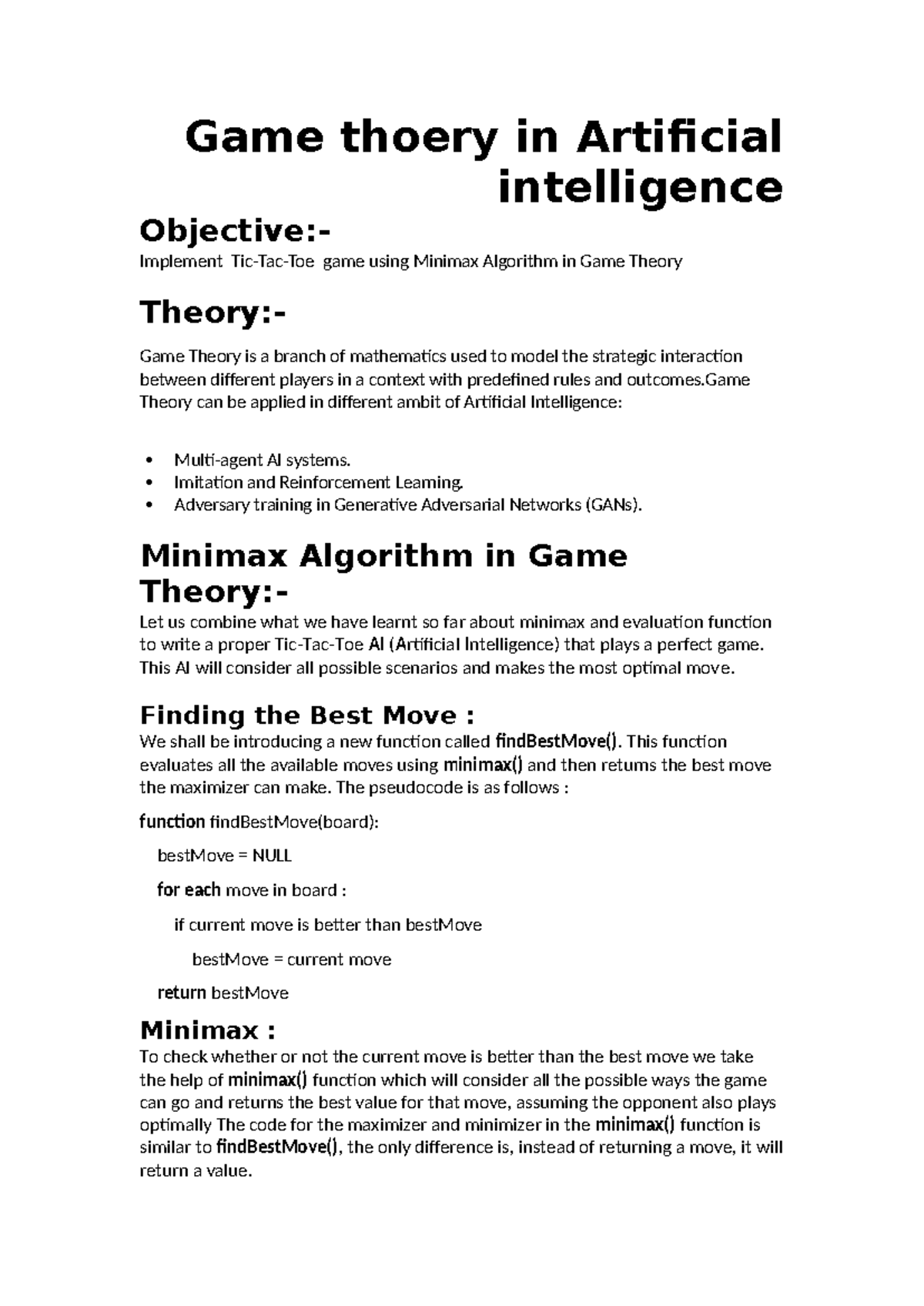 Game thoery in Artificial intelligence - Game thoery in Artificial ...