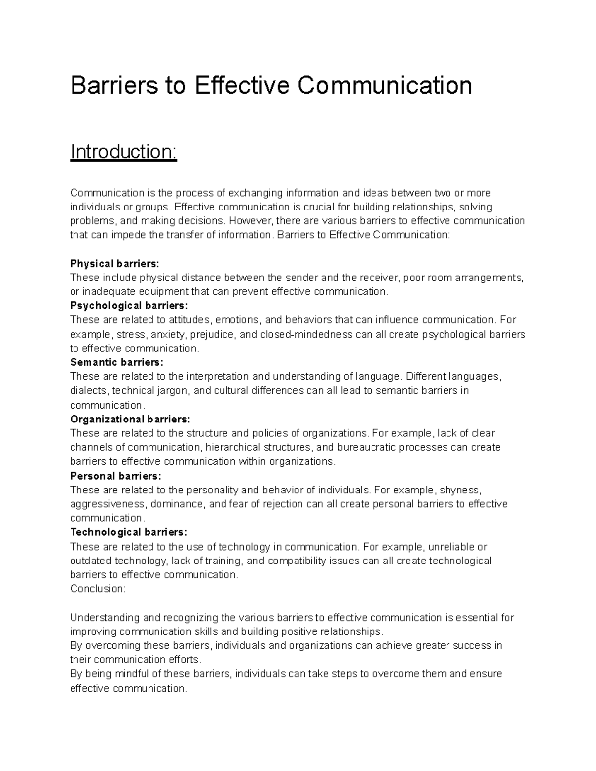 barriers to communication essay 150 words pdf