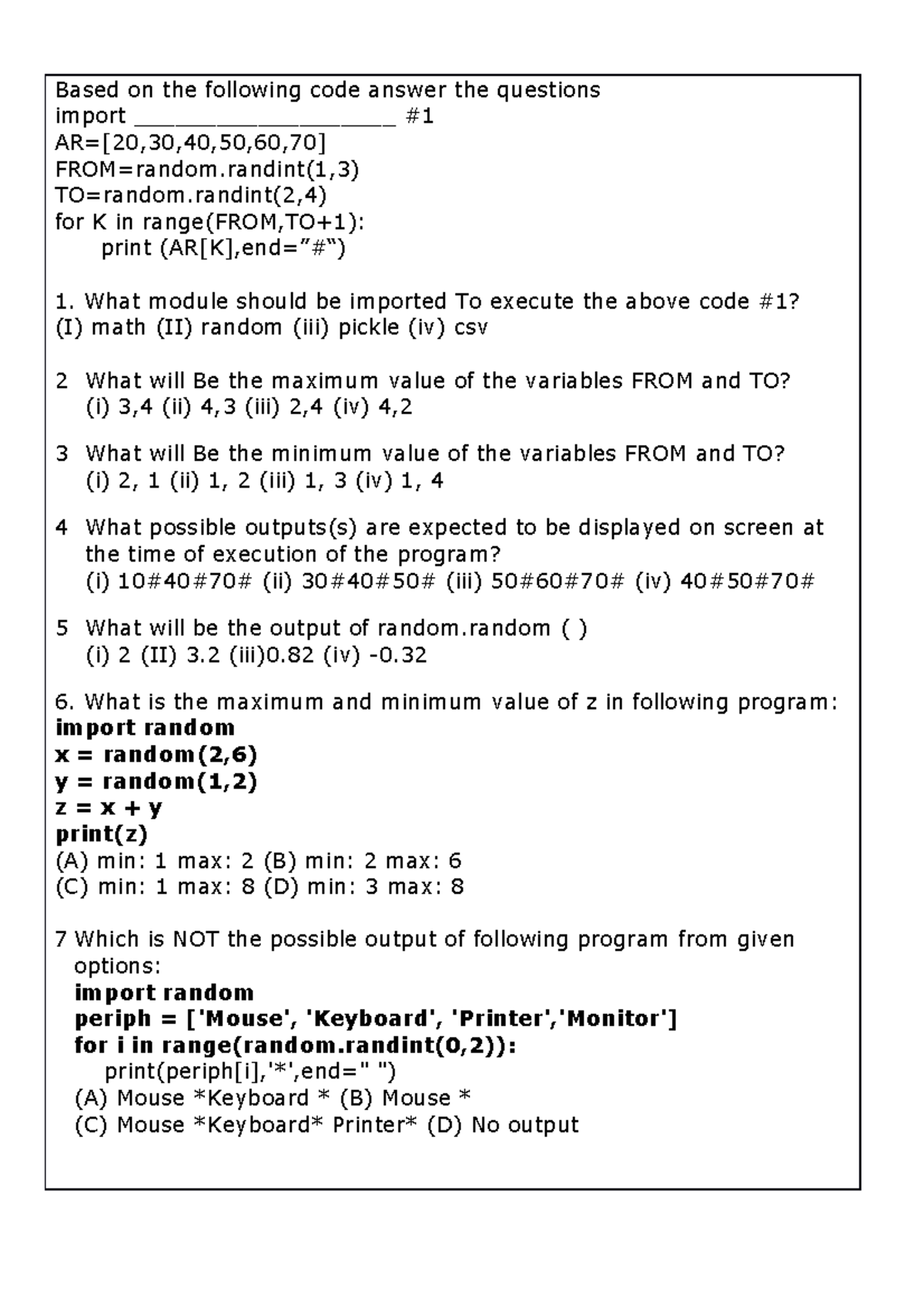 Random Assignment Fdg Based On The Following Code Answer The