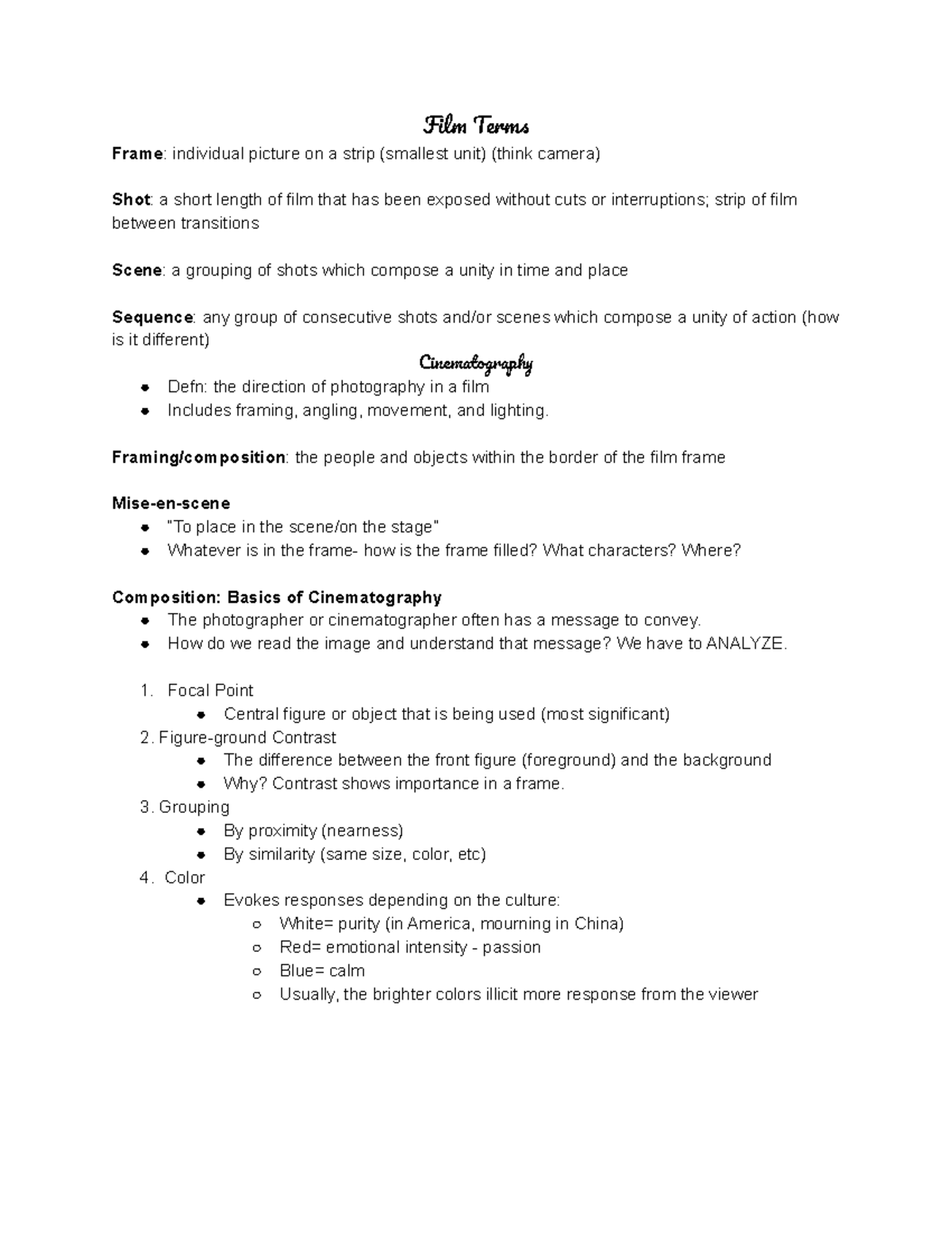 Film Terms Fil Term Frame individual picture on a strip (smallest