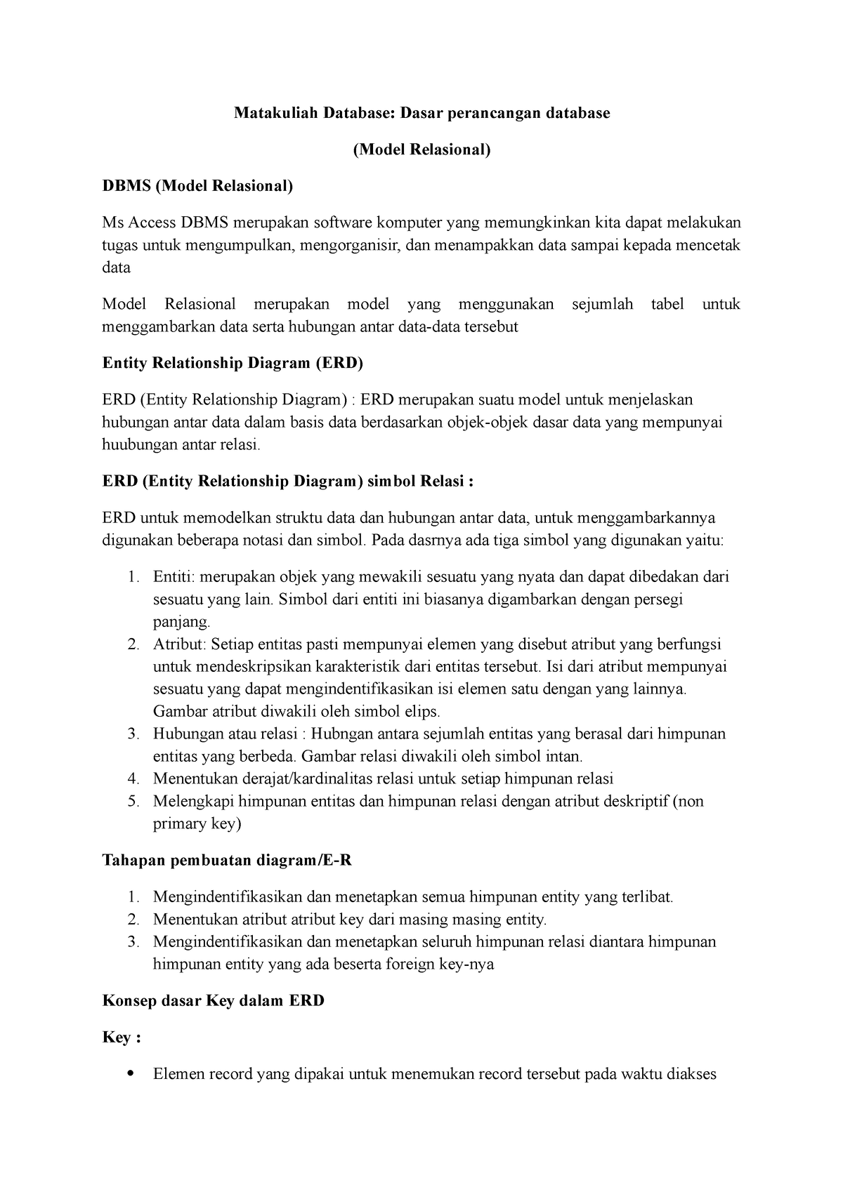 Ringkasan Materi Dasar Perancangan Database Model Relasional