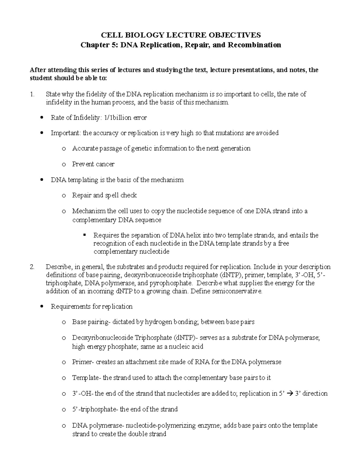 CH 05 Objectives 2015 Summary Molecular Biology of the Cell CELL