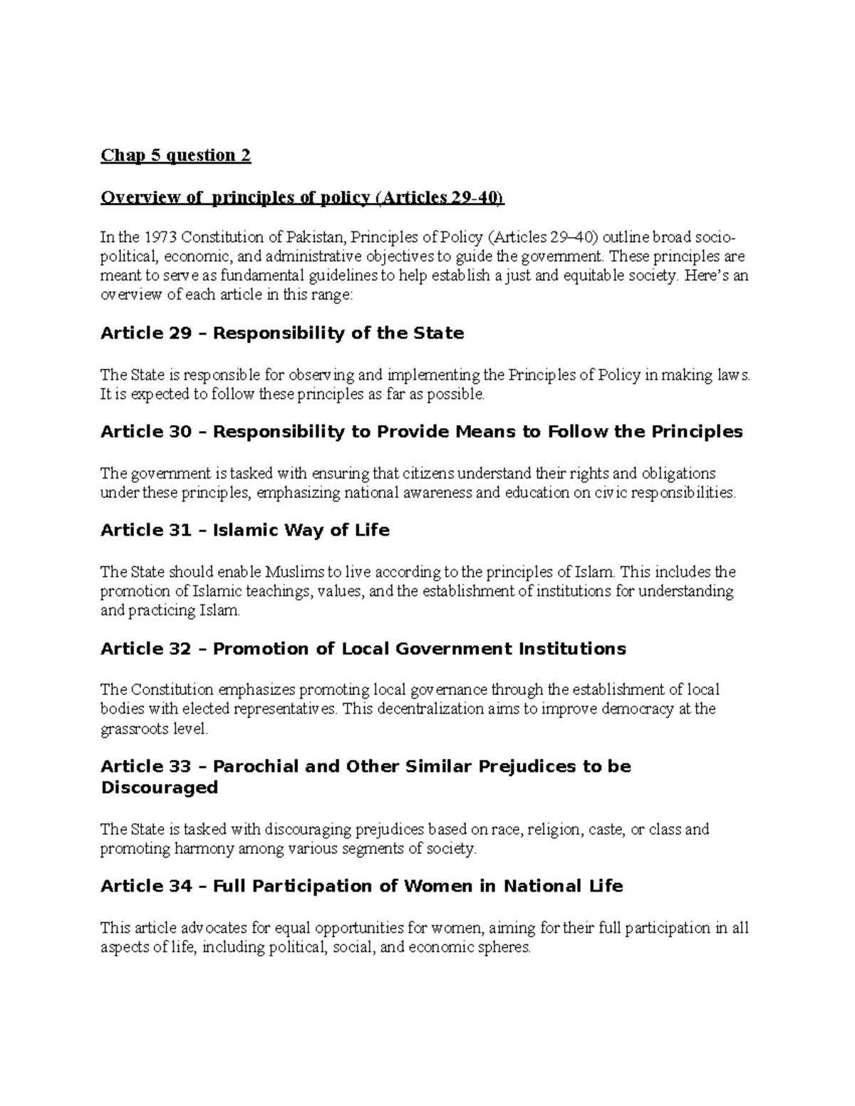 Ideology chap 5 q2 - Chap 5 question 2 Overview of principles of policy ...