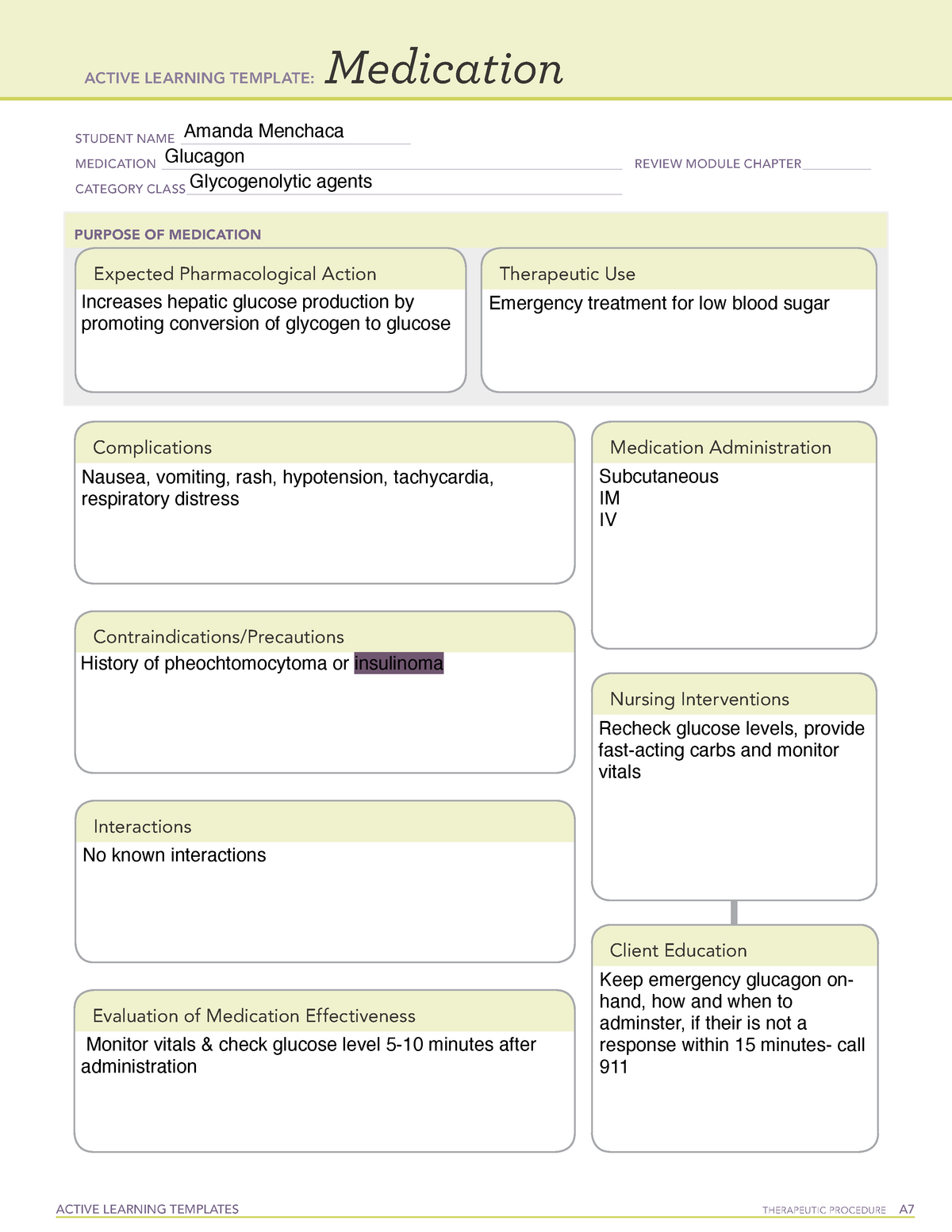 GlucagonMED ATI medication card template ACTIVE LEARNING TEMPLATES