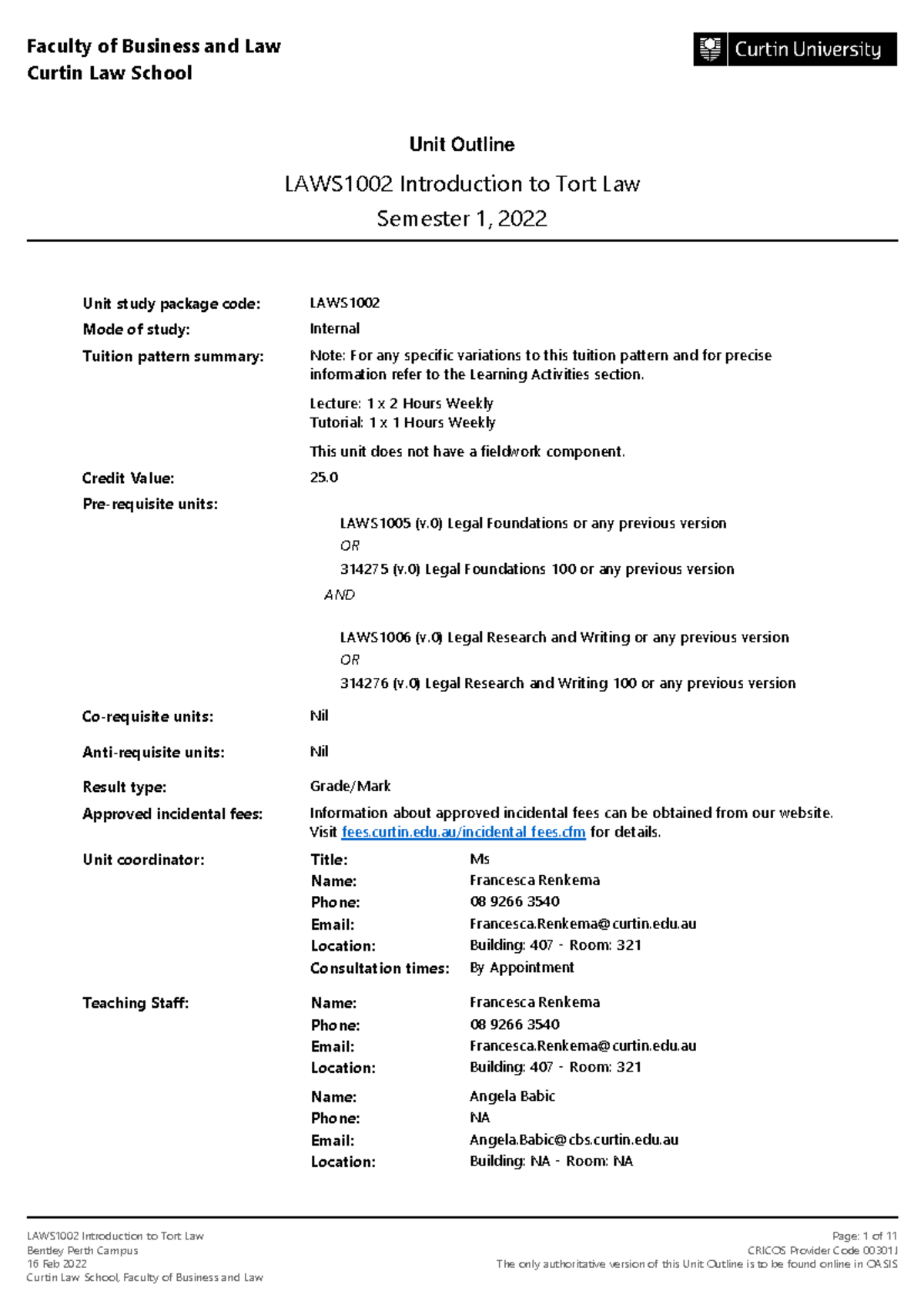 laws1002-introduction-to-tort-law-semester-1-unit-study-package-code