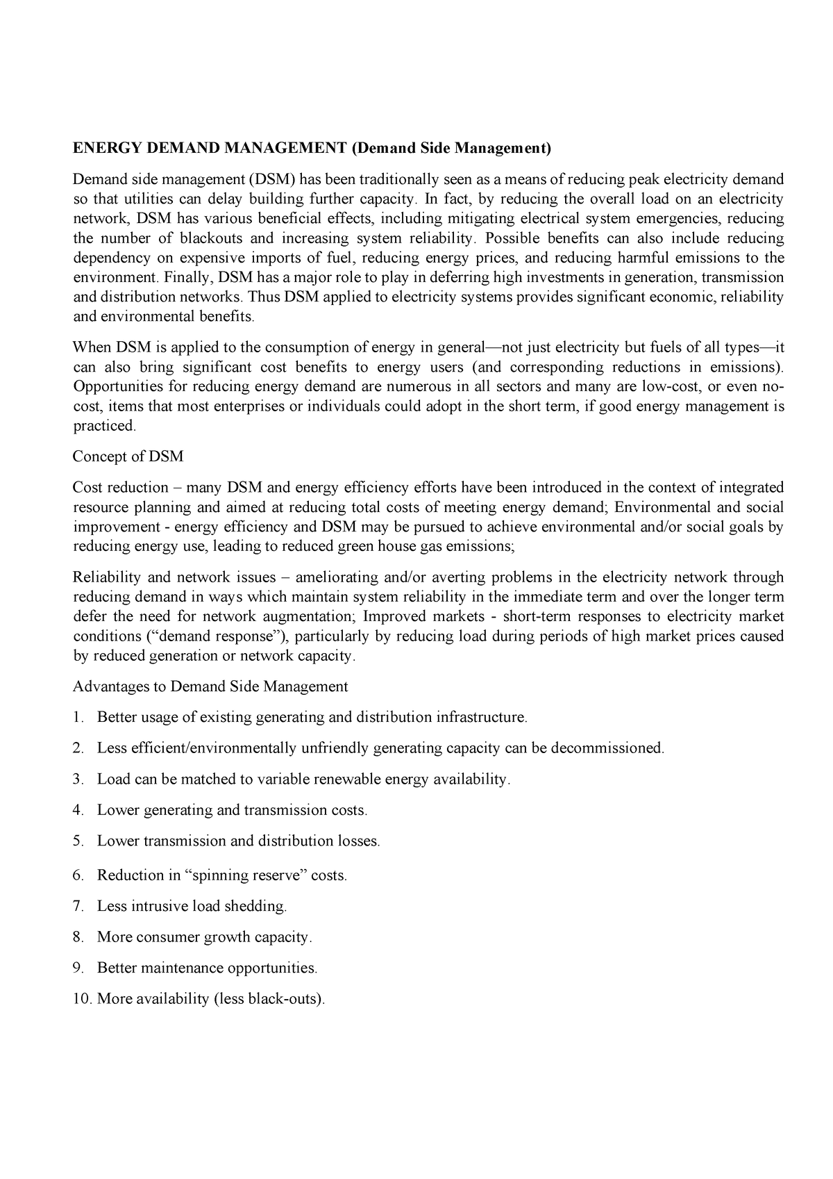 Energy 3 - ENERGY DEMAND MANAGEMENT (Demand Side Management) Demand ...