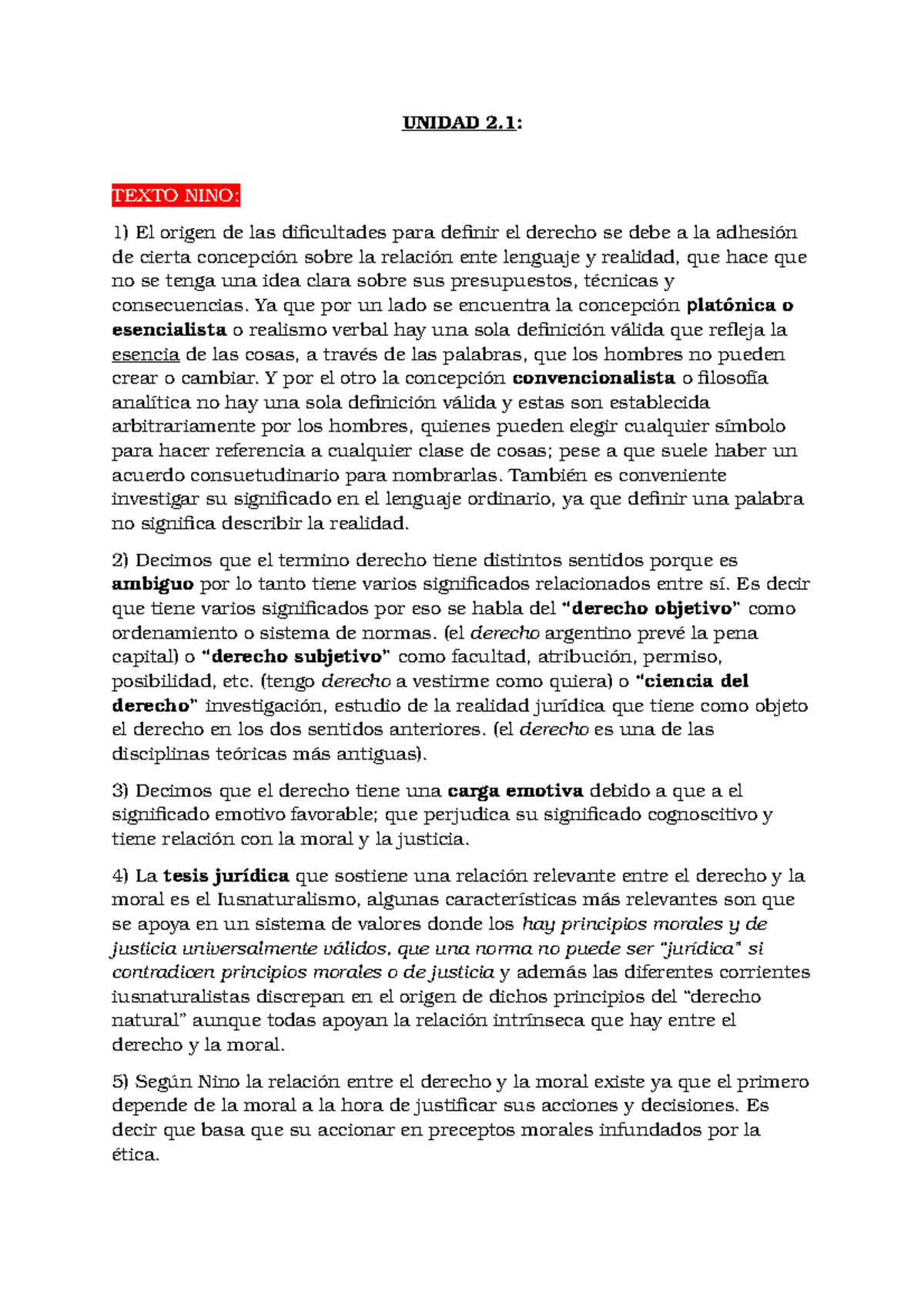 Resumen Ppio Del Derecho Unidad Texto Nino El Origen De Las Dificultades Para Studocu