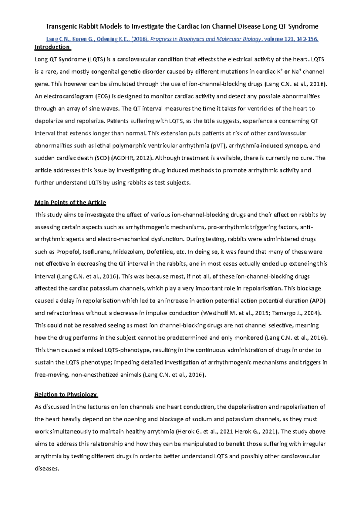 Individual Essay - Physiological Systems. - Transgenic Rabbit Models to ...