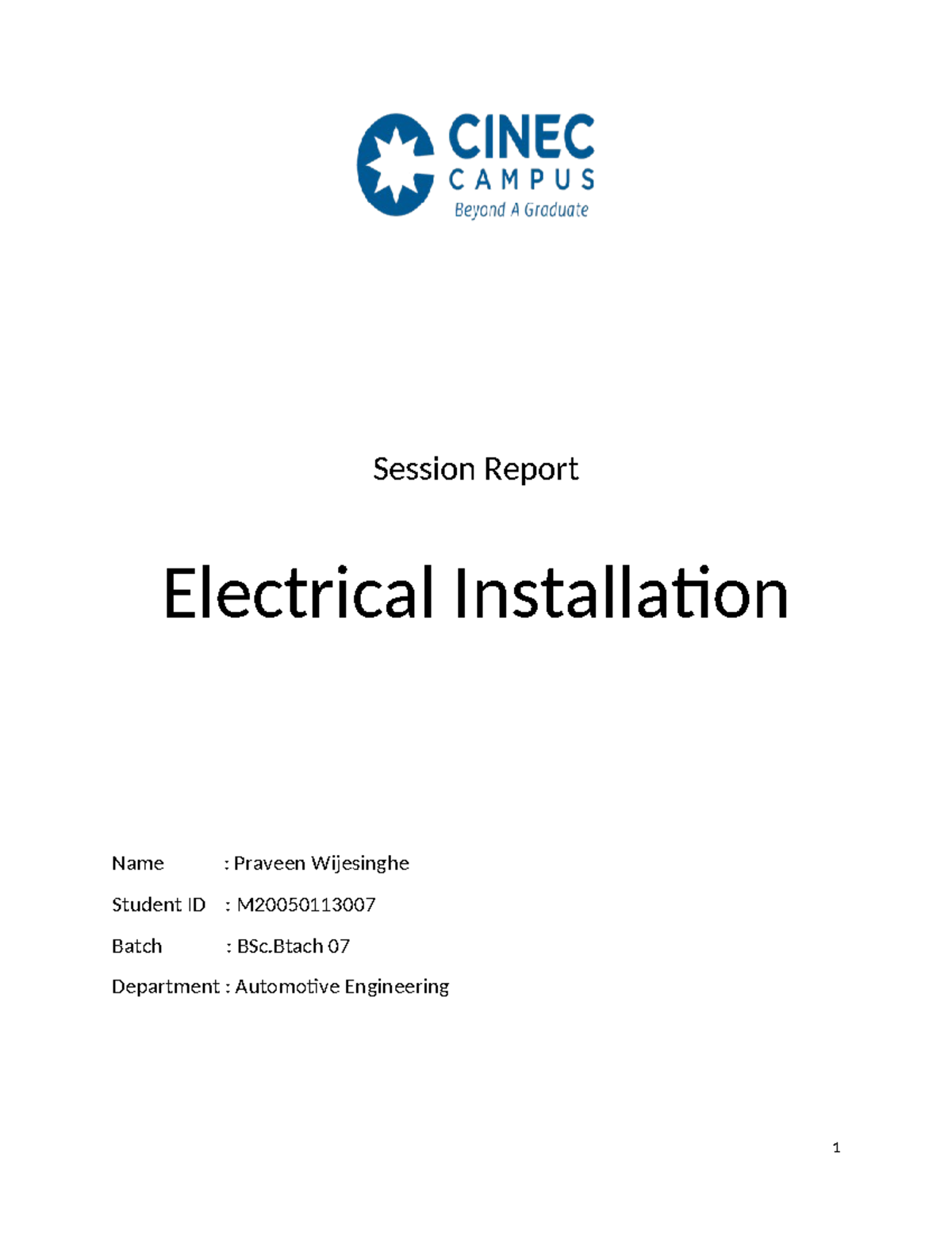 Session Report - Session Report Electrical Installation Name : Praveen ...