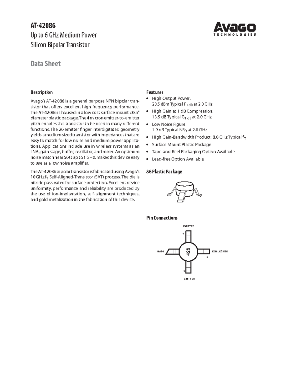 AT-42086 - notes - AT- Up to 6 GHz Medium Power Silicon Bipolar ...