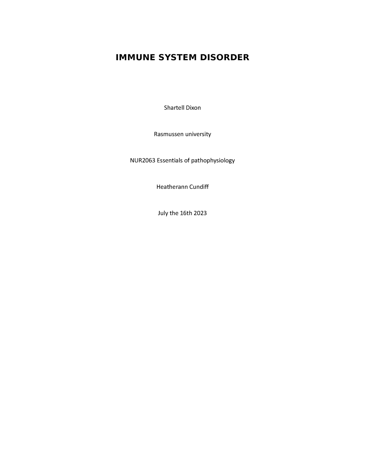 Electrolyte Paper Template 3 - IMMUNE SYSTEM DISORDER Shartell Dixon ...