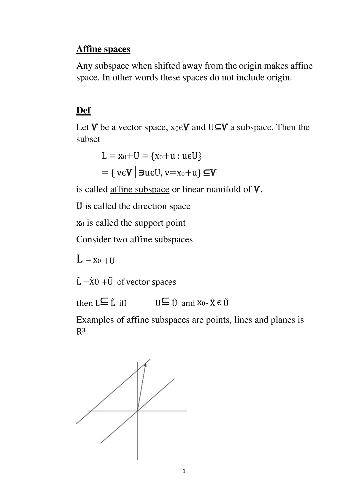 Linear Algebra 2 - Affine Spaces Any Subspace When Shifted Away From ...