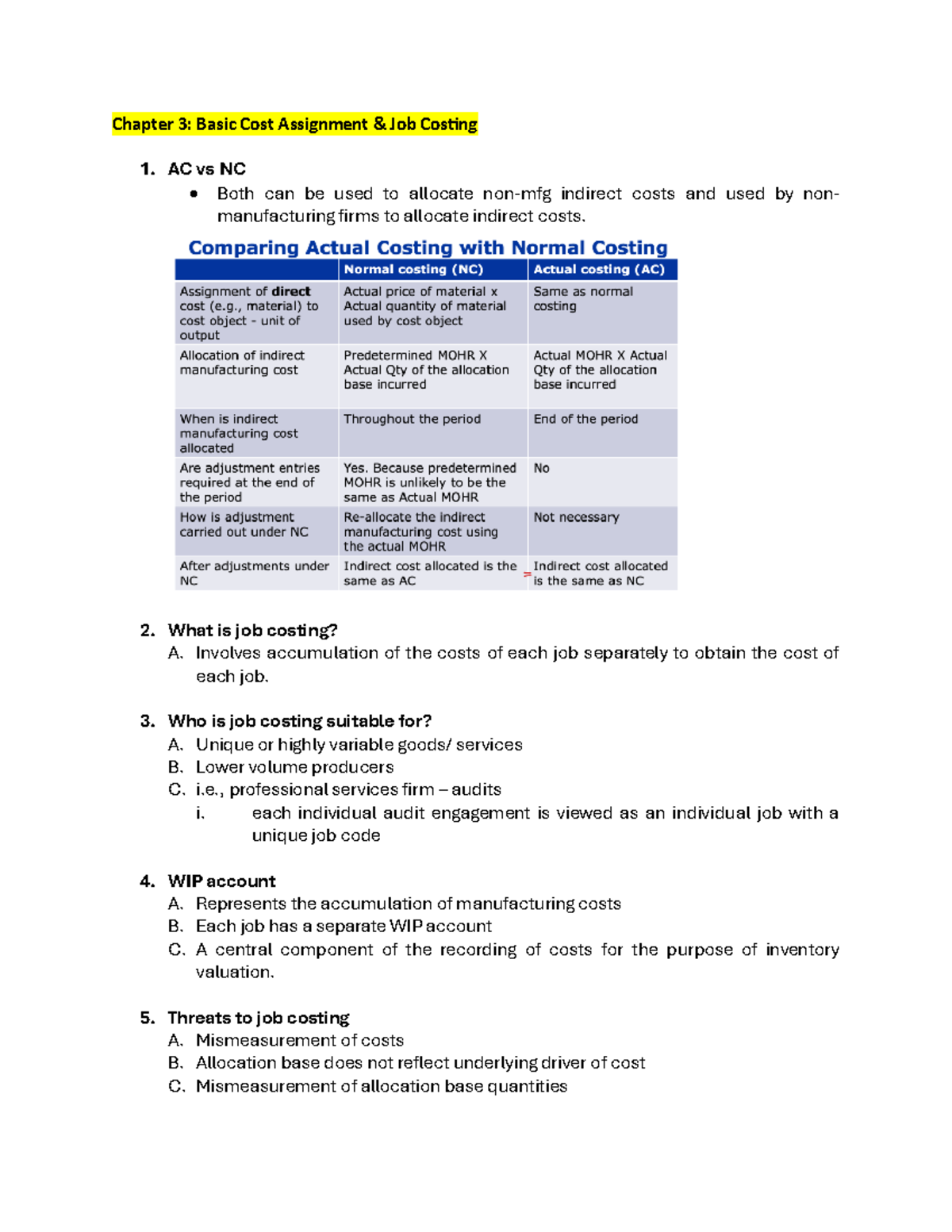 Chapter 3 notes cm - Chapter 3: Basic Cost Assignment & Job Costing 1 ...