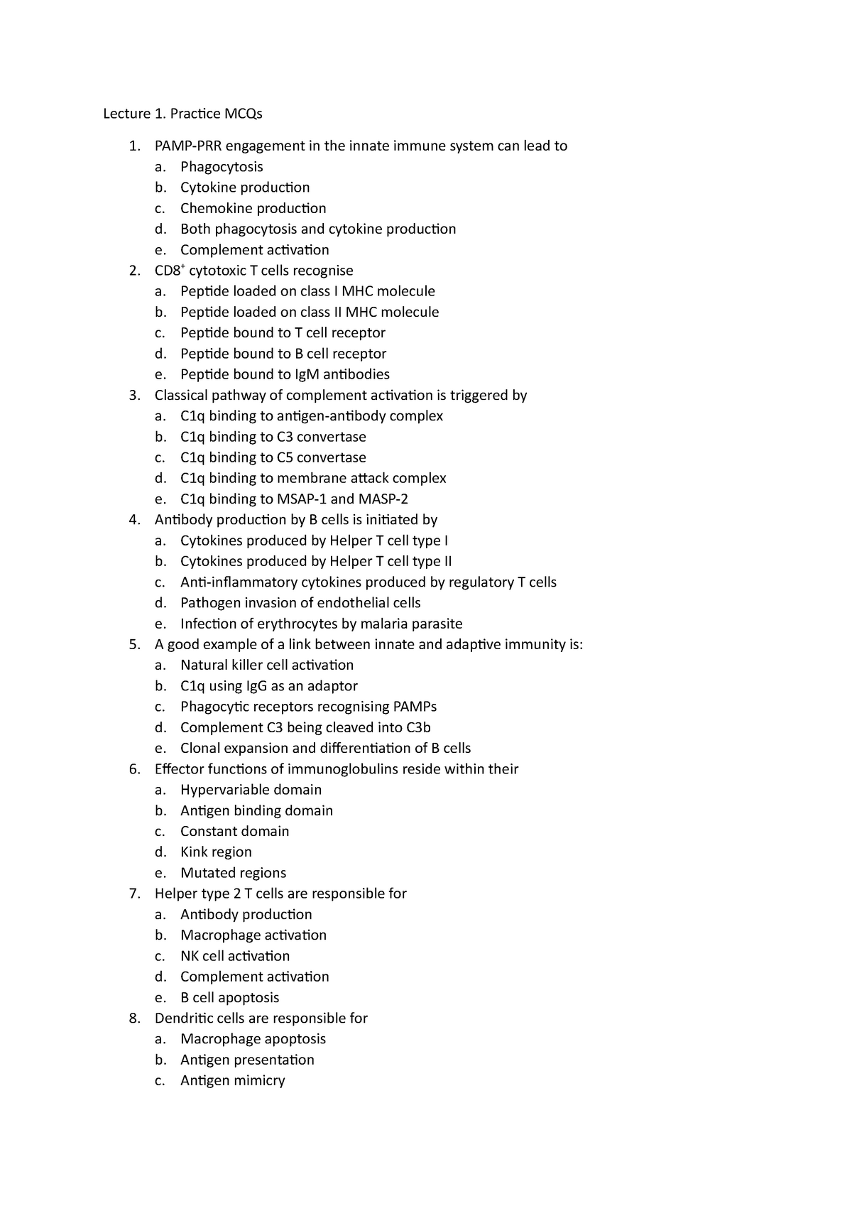 Sample/practice exam, questions - Lecture 1. Practice MCQs 1 ...