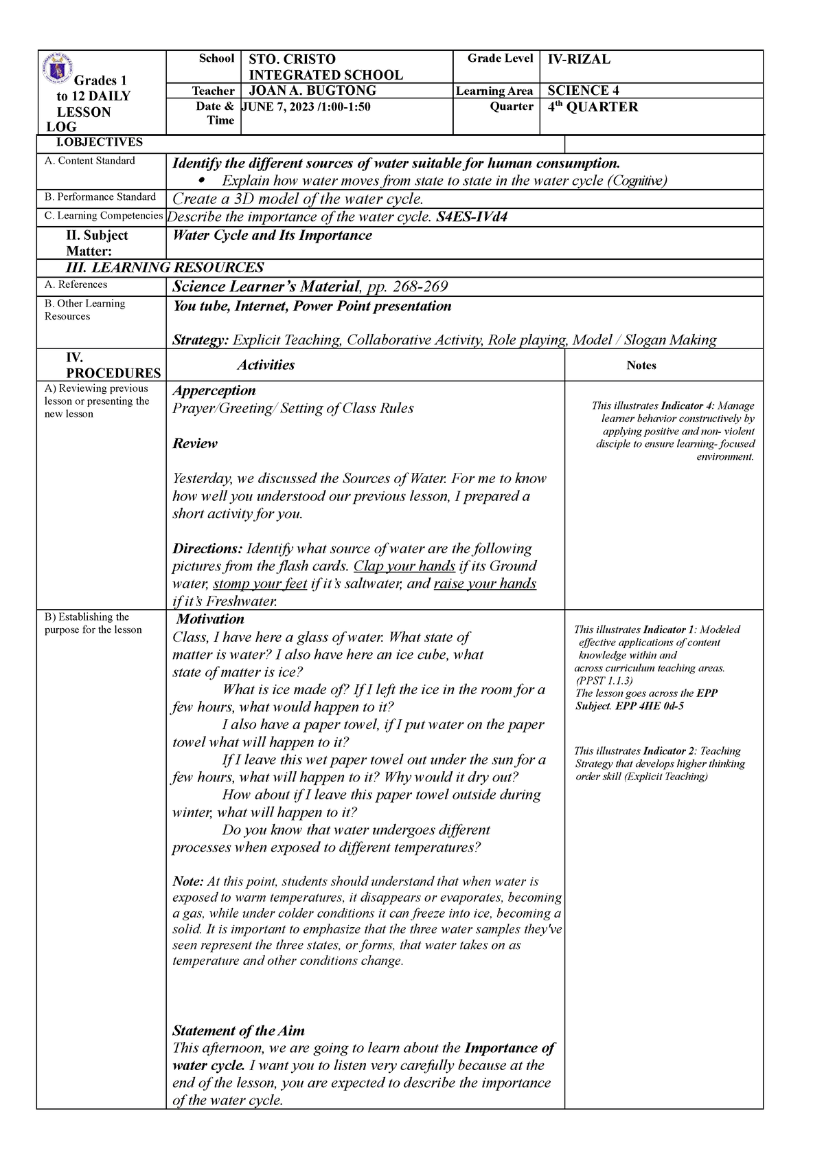 DLP-COT 2 - DETAILED LESSON PLAN - Grades 1 To 12 DAILY LESSON LOG ...