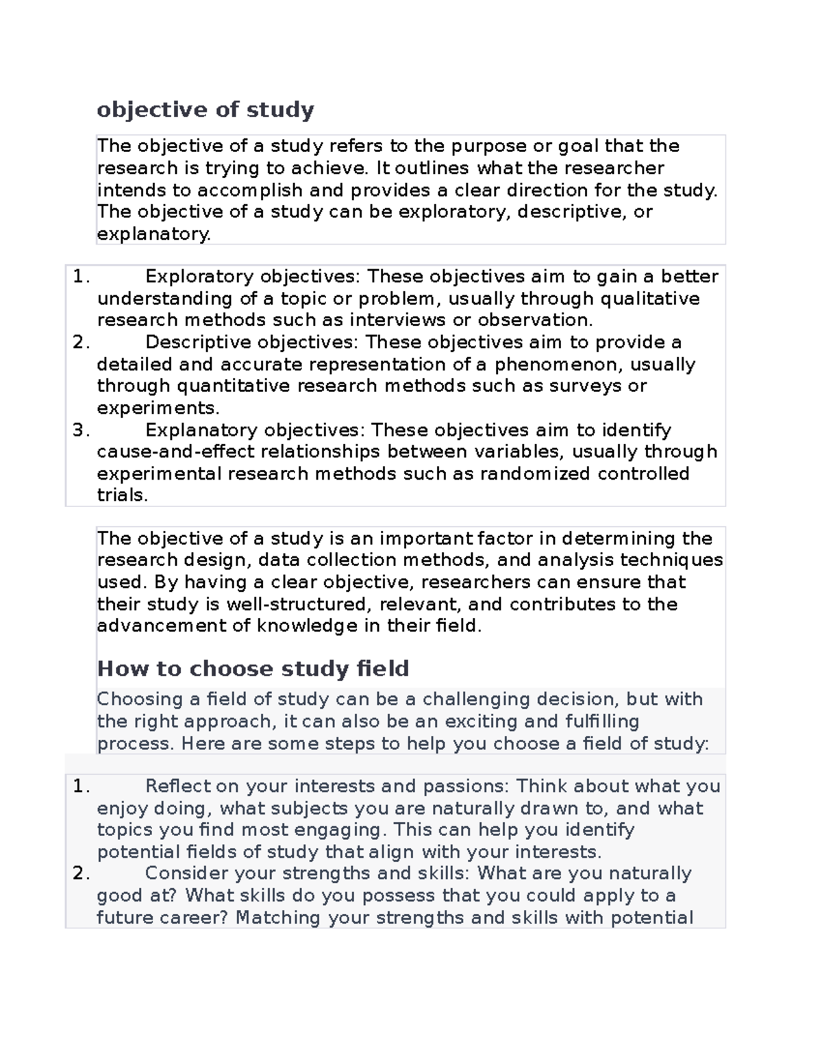 Objective of study - objective of study The objective of a study refers ...