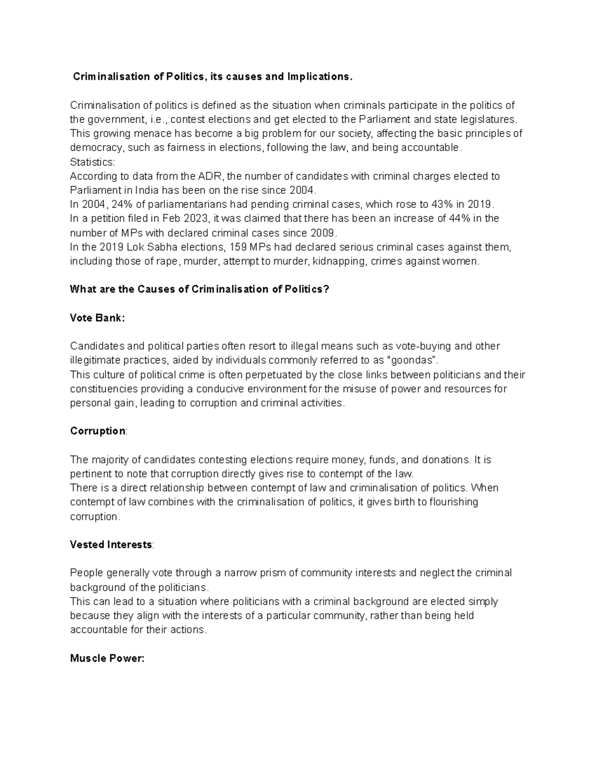 Criminalisation of Politics, its causes and Implications ...