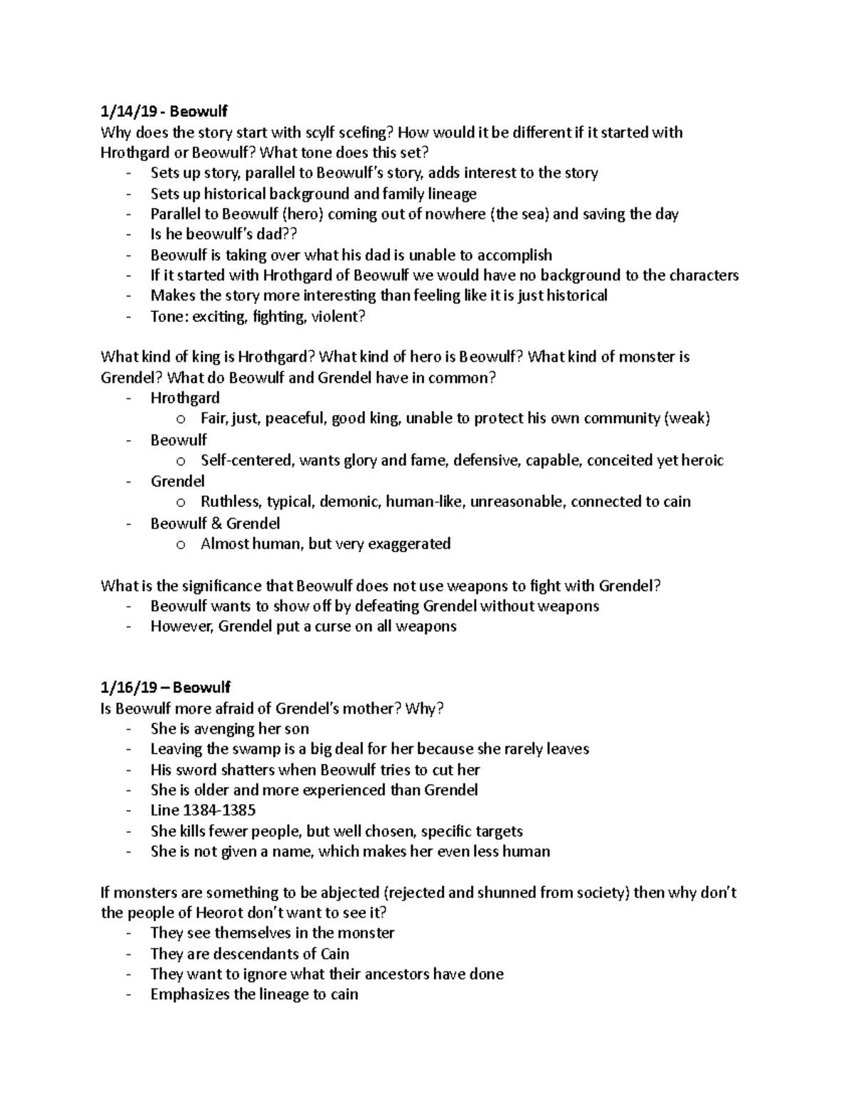 Brit lit notes - 1/14/19 - Beowulf Why does the story start with scylf ...