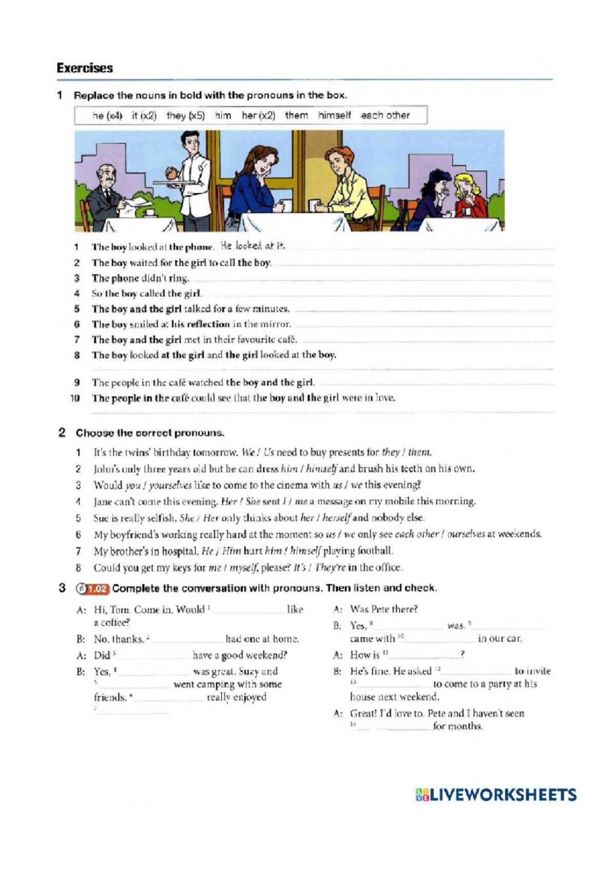 Document - Exercises 1 Replace the nouns in bold with the pronouns in ...