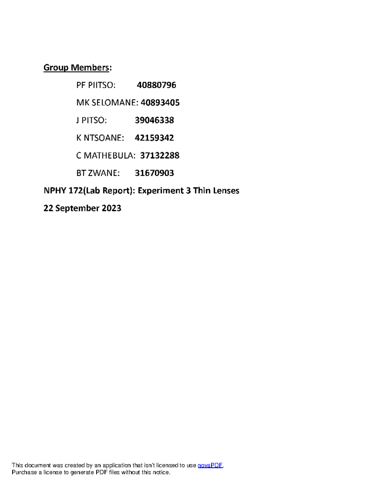NPHY172 experiment 3 - This document was created by an application that ...