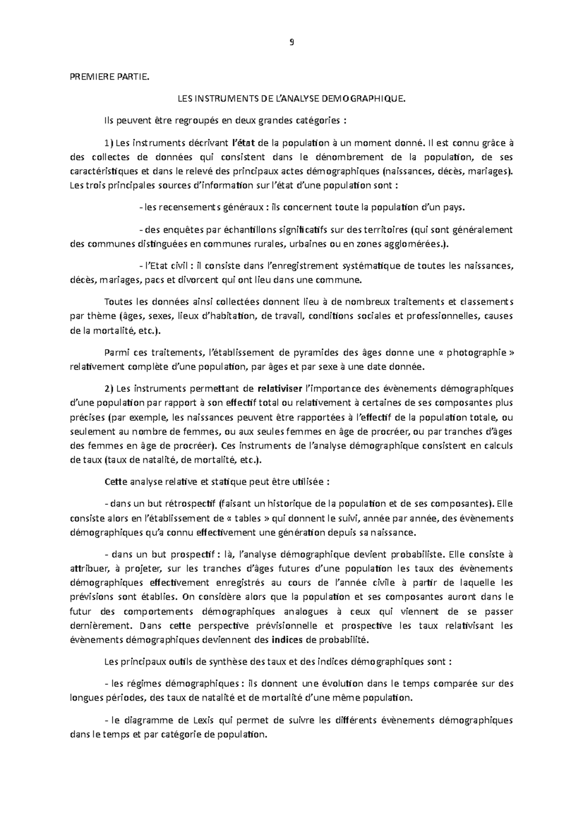 Démographie 23 I) A)-B)-C)Les instruments - PREMIERE PARTIE. LES ...