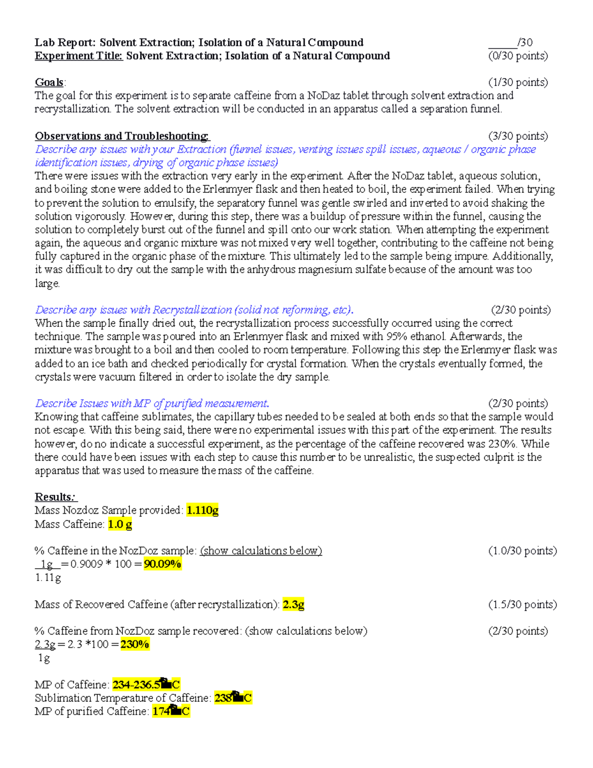 Lab Report 5 Solvent Extraction Isolation of a Natural Product Lab