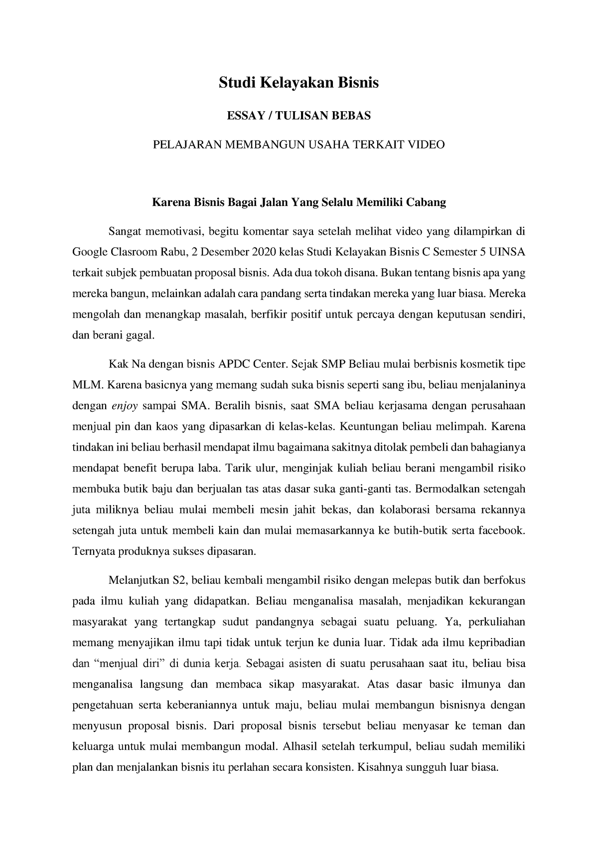 contoh essay bisnis pdf