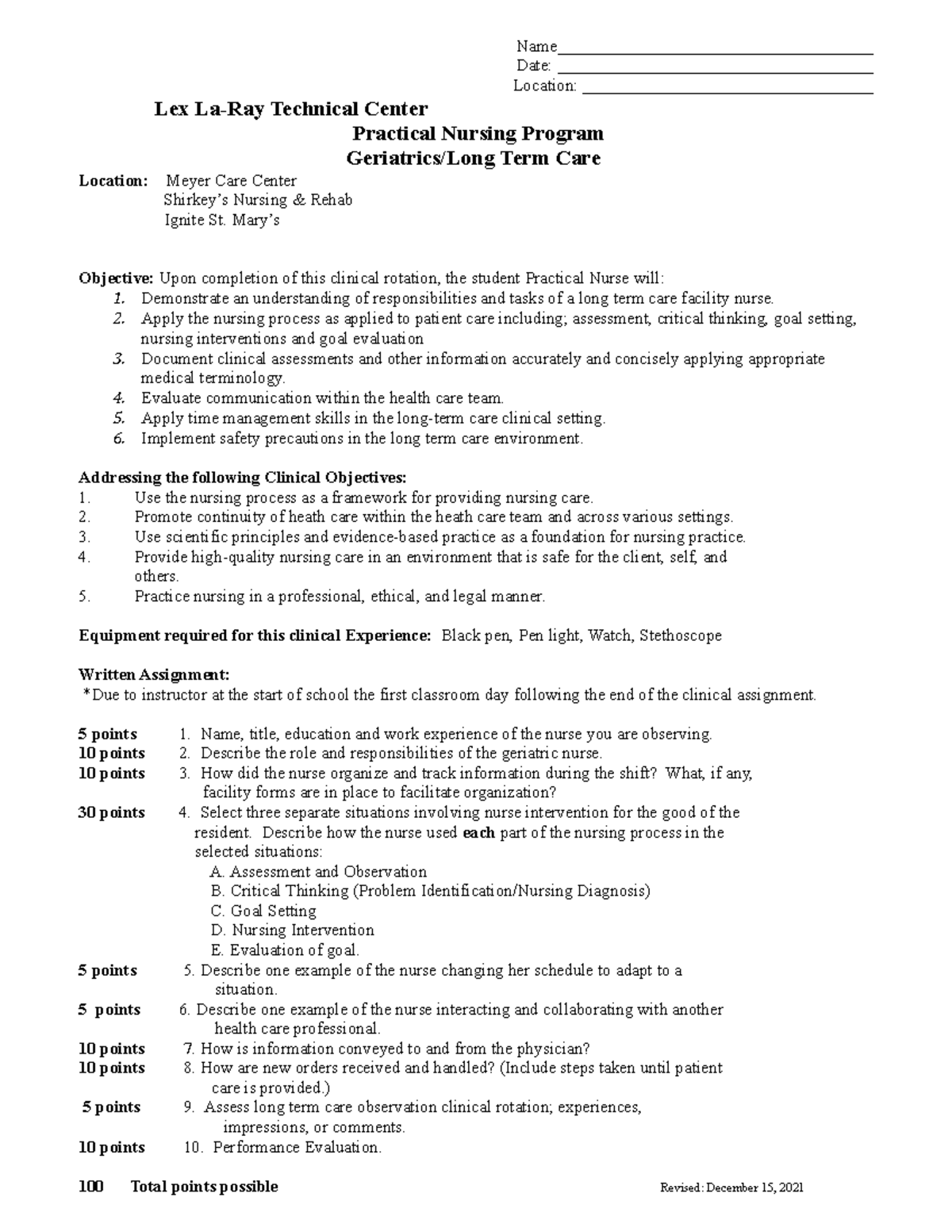 Long Term Care - Geriatric nursing - Name ...