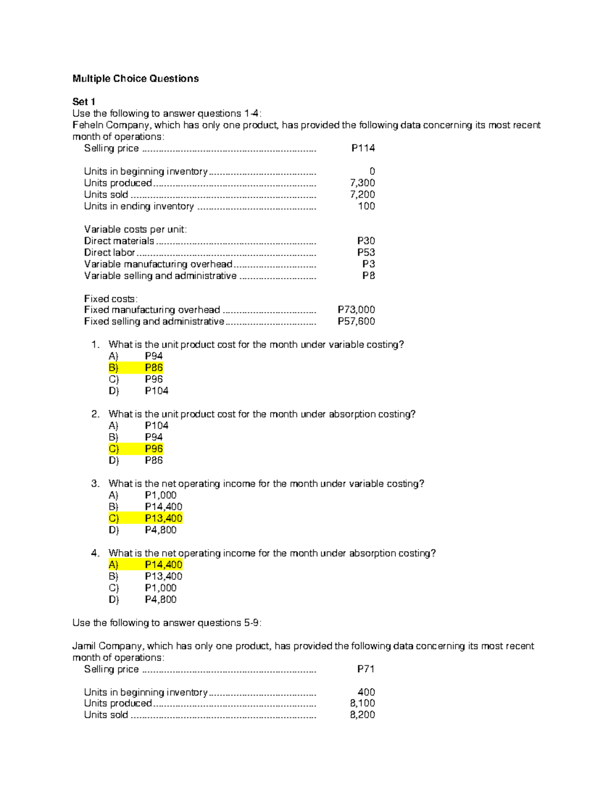 Chapter 4 Variable Costing MCQ Multiple Choice Questions Set 1 Use
