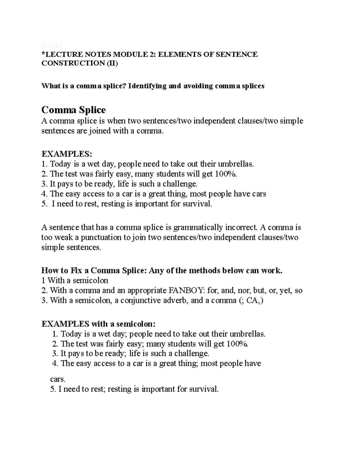 Lecture Notes Module 2 - intro to writing paragraphs. - ZOOM *LECTURE ...