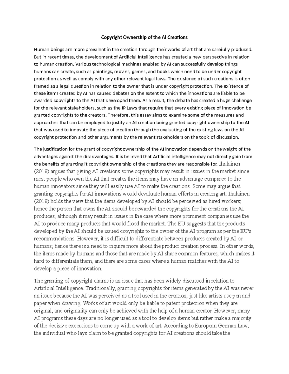 Copyright Ownership of the AI Creations - But in recent times, the ...