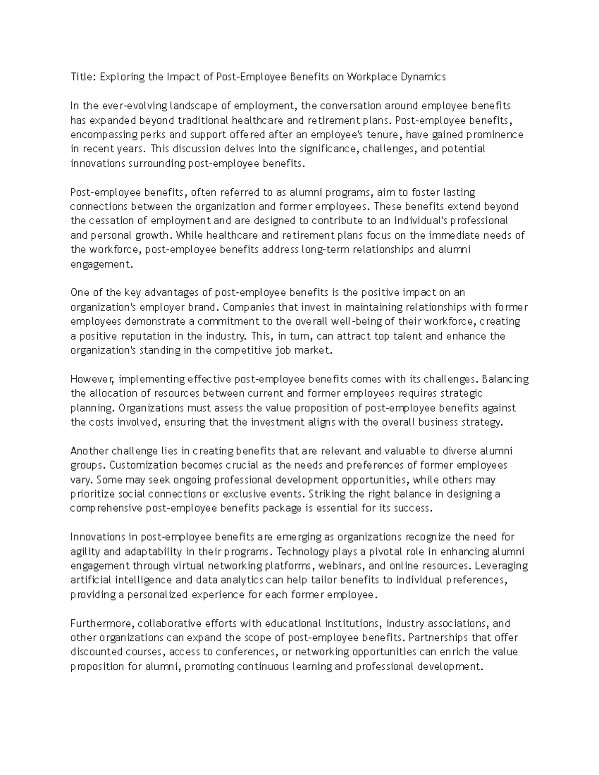 Exploring the Impact of Post-Employee Benefits on Workplace Dynamics ...