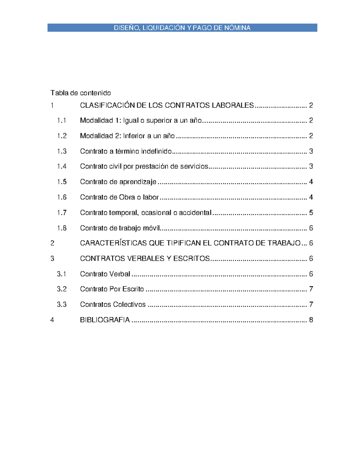 2. Clasificación DE LOS Contratos Laborales - Tabla De Contenido 1 ...