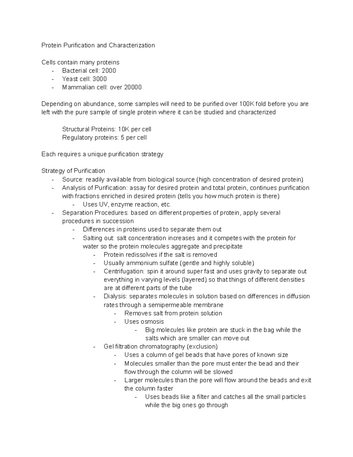 BIOC3021 Lecture 5 Notes - Protein Purification and Characterization ...