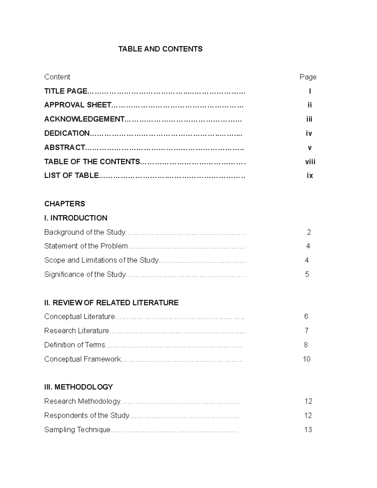 Table module TABLE AND CONTENTS Content Page TITLE Studocu