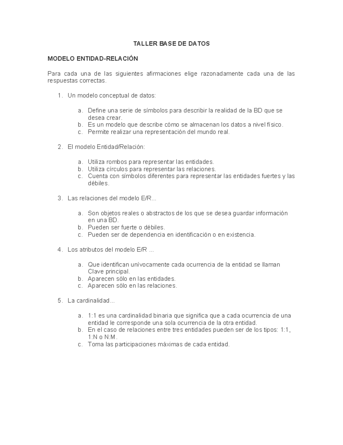 Taller BASE DE Datos - modelo entidad relacion - TALLER BASE DE DATOS ...