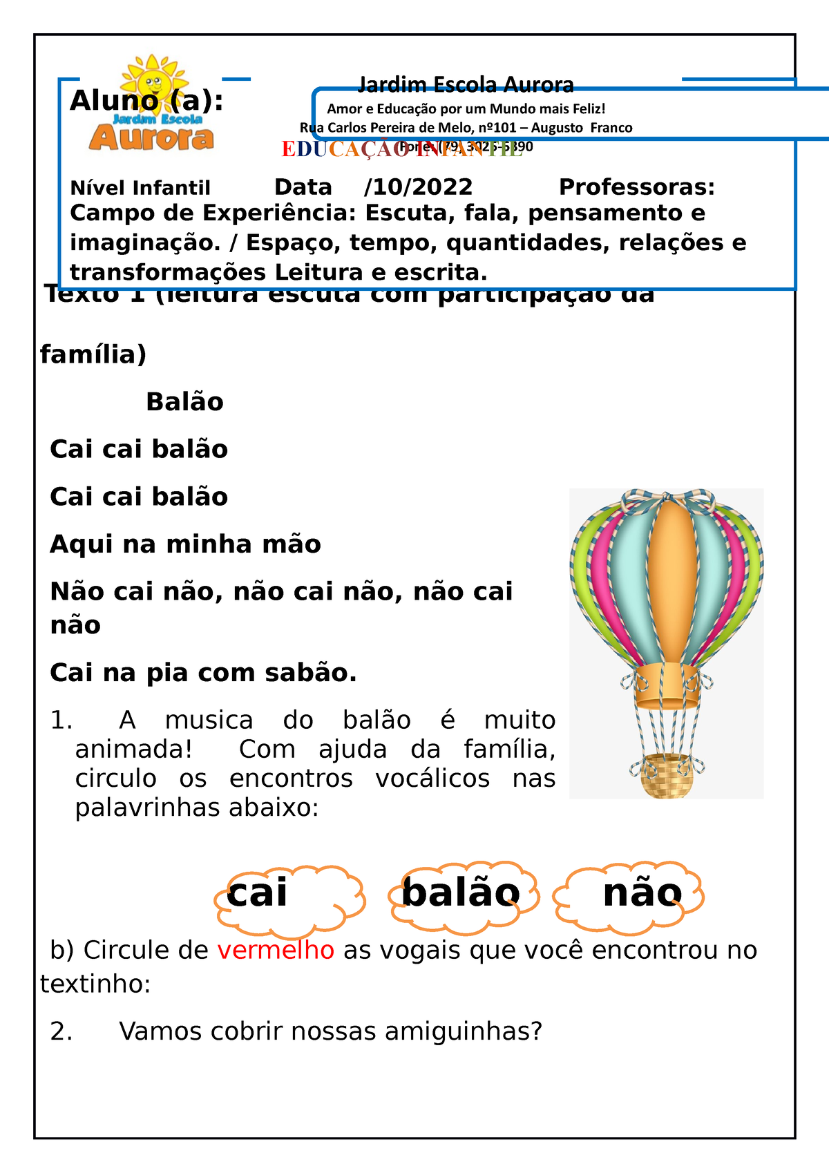 17 De Outubro - Atividades Educacao Infantil - Texto 1 (leitura Escuta ...