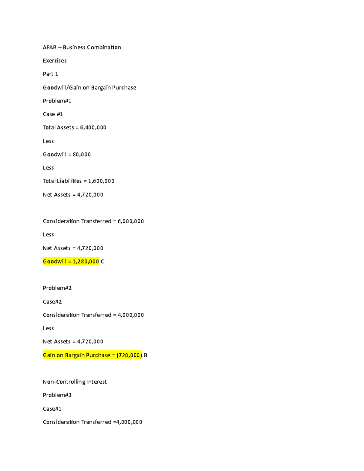 AFAR Business Combi Exercises Solutions AFAR Business Combination