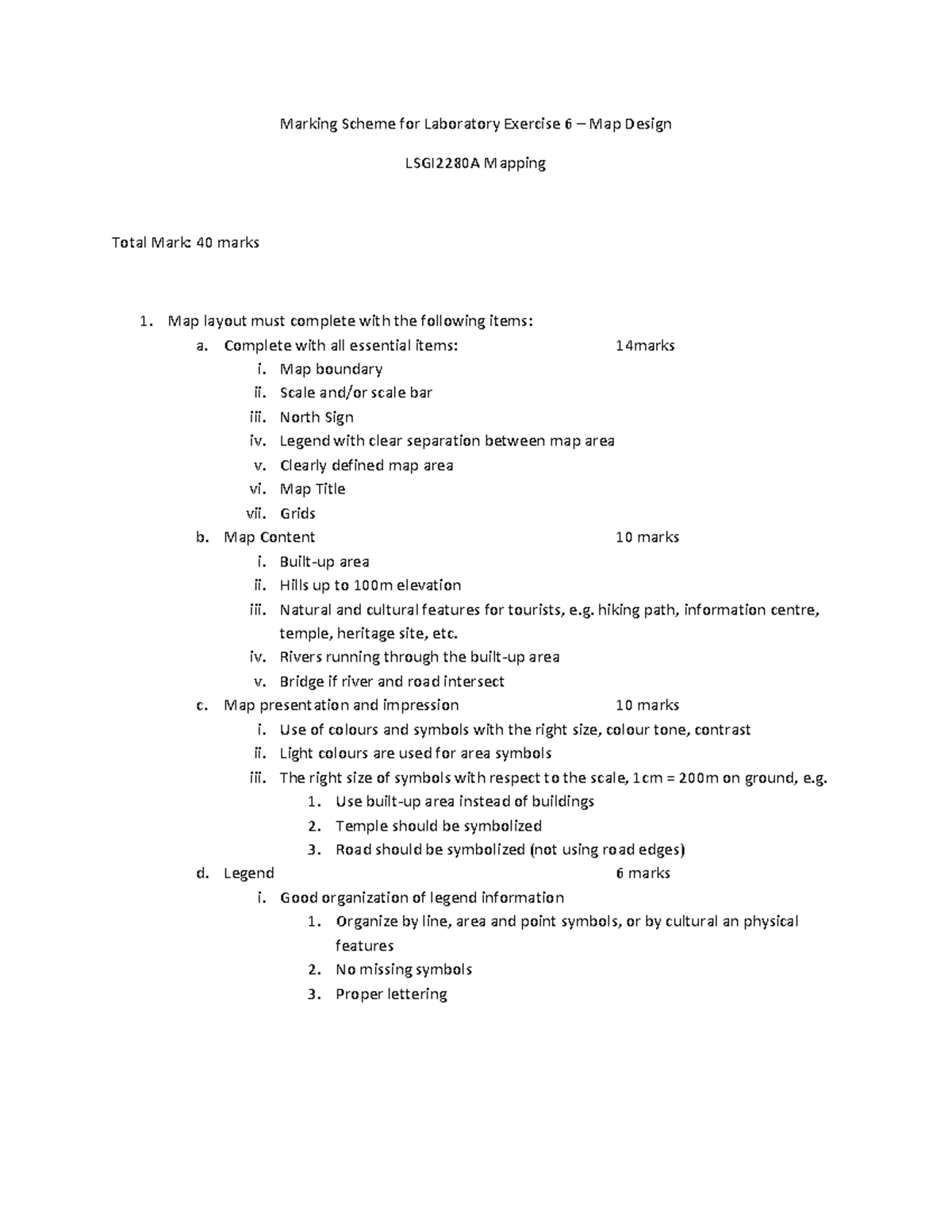 Lab 6 Map Design Marking Scheme - Marking Scheme for Laboratory ...