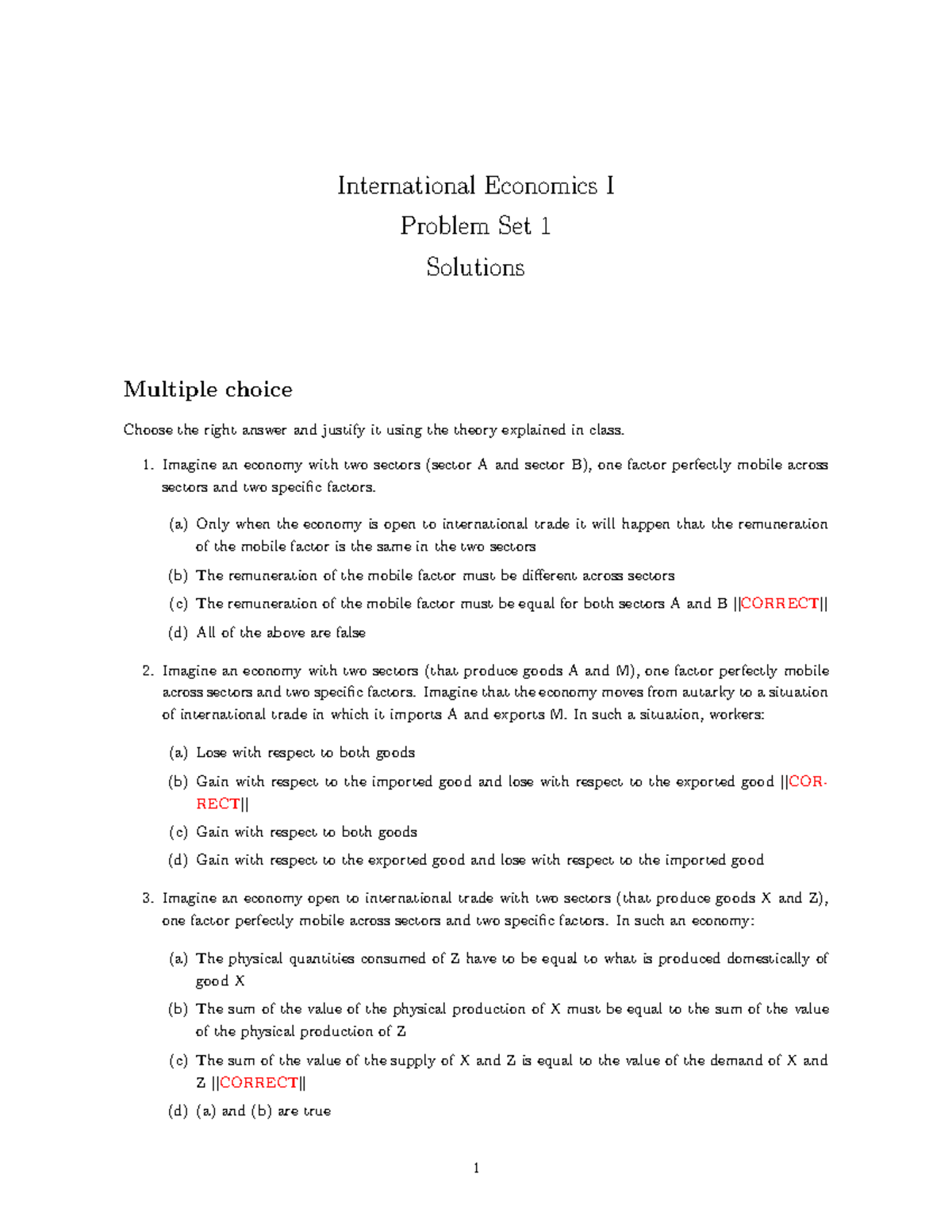 Problem Set 1 solutions International Economics - UPF - Studocu
