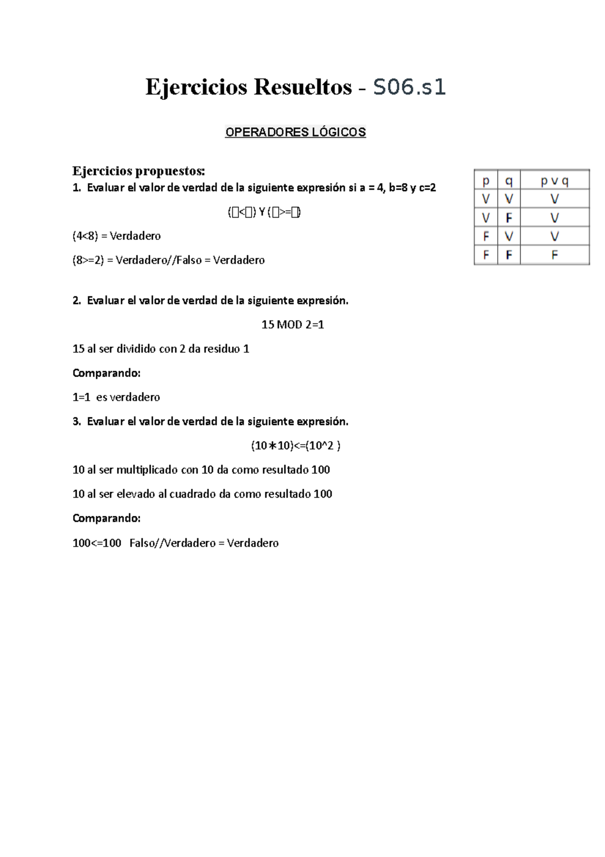 Ejercicios Resueltos - S06 - Ejercicios Resueltos - S06 OPERADORES ...