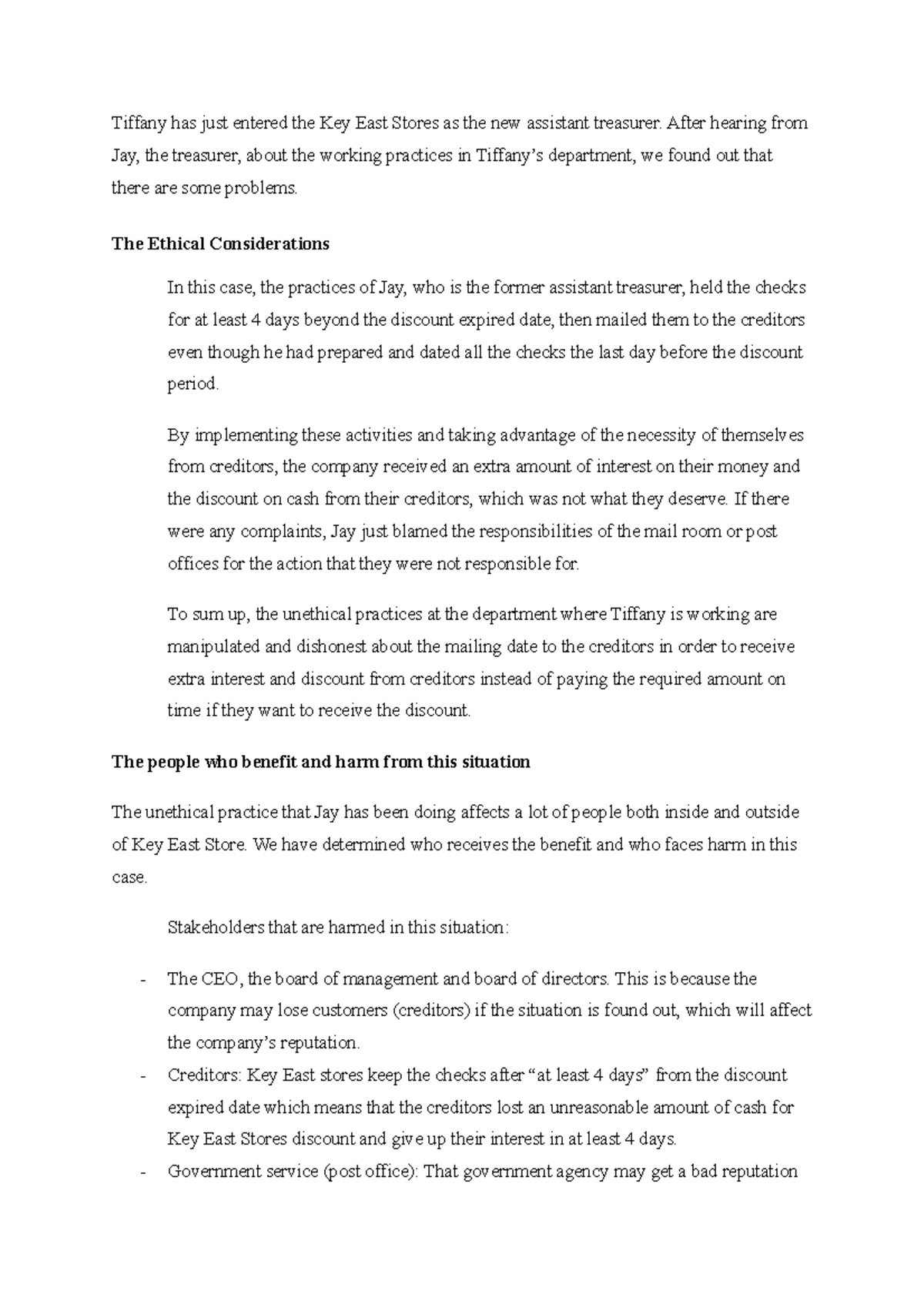 Tutorial Test Week 7 - Group 2 - Ethical Case - Tiffany has just ...