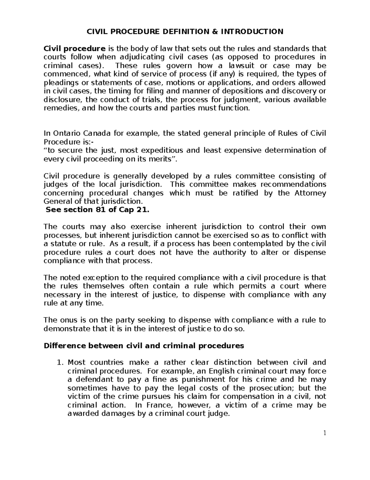 Civil Procedure notes.doc - CIVIL PROCEDURE DEFINITION & INTRODUCTION ...