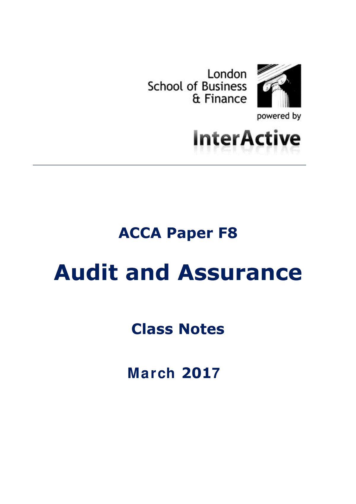 F8 - F8- Acca Latest Notes - ACCA Paper F Audit And Assurance Class ...