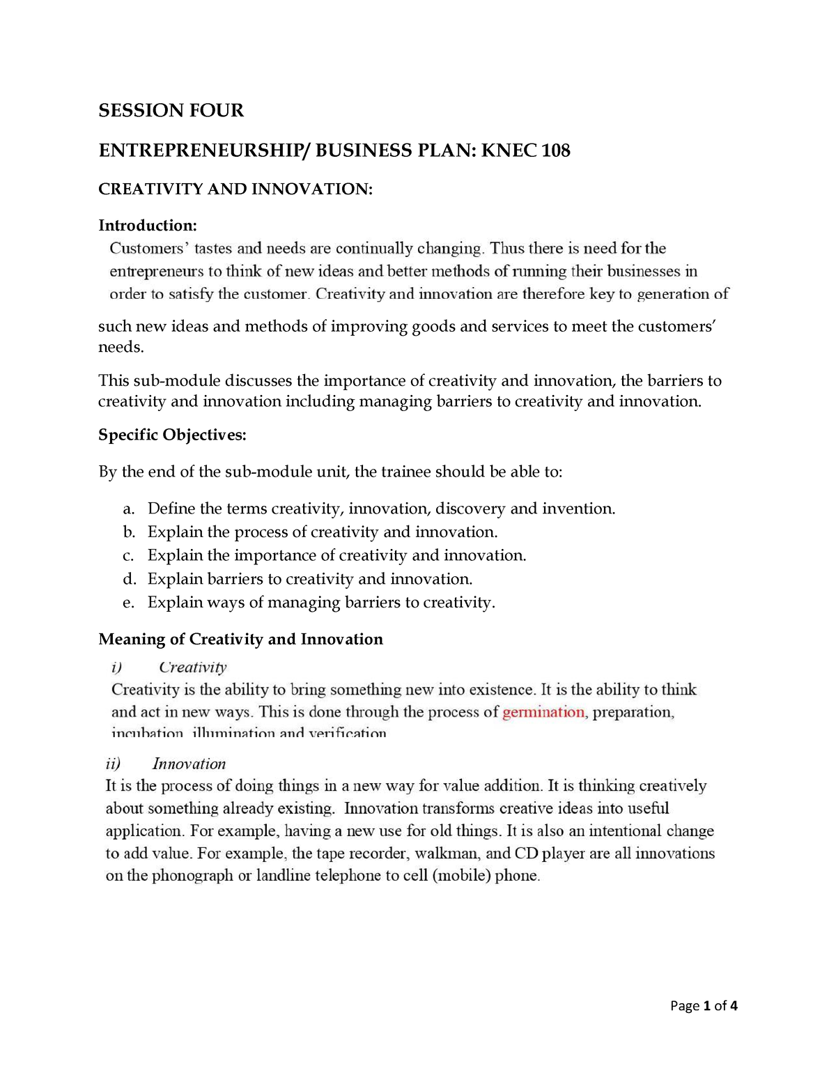 business plan knec pdf