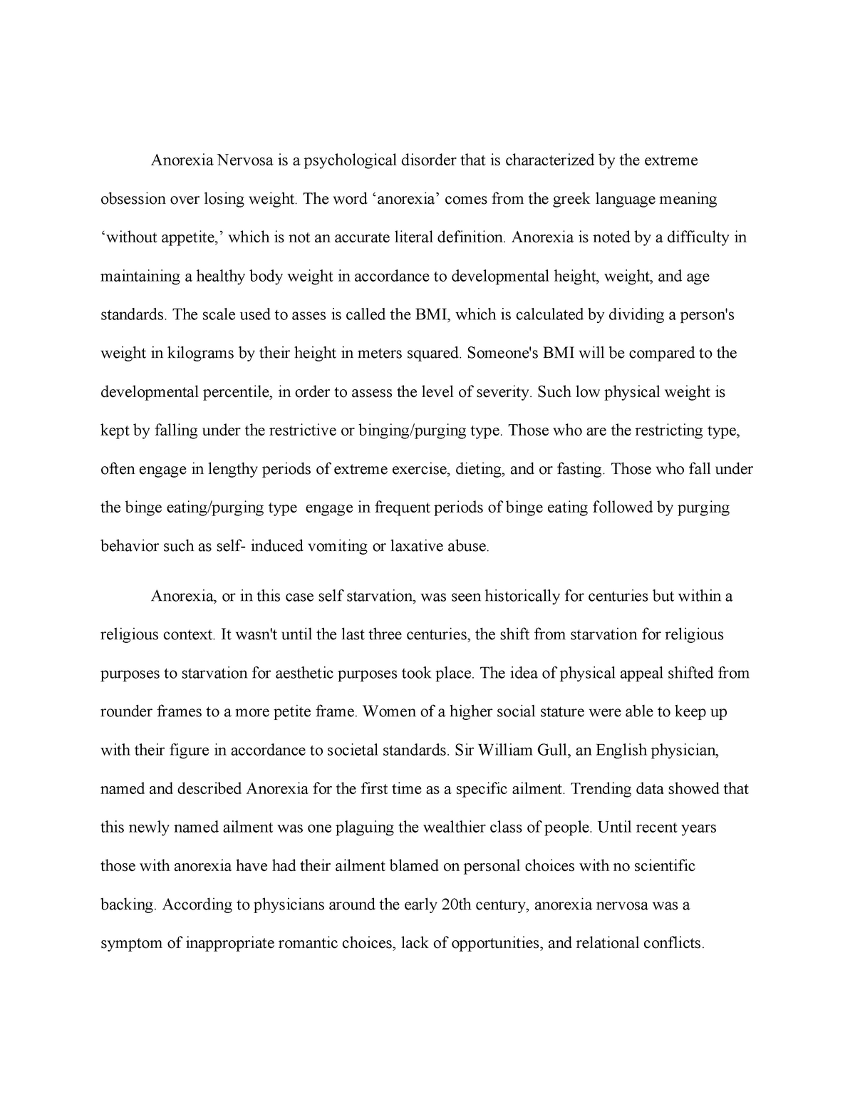 Реферат: Eating Disorder Essay Research Paper