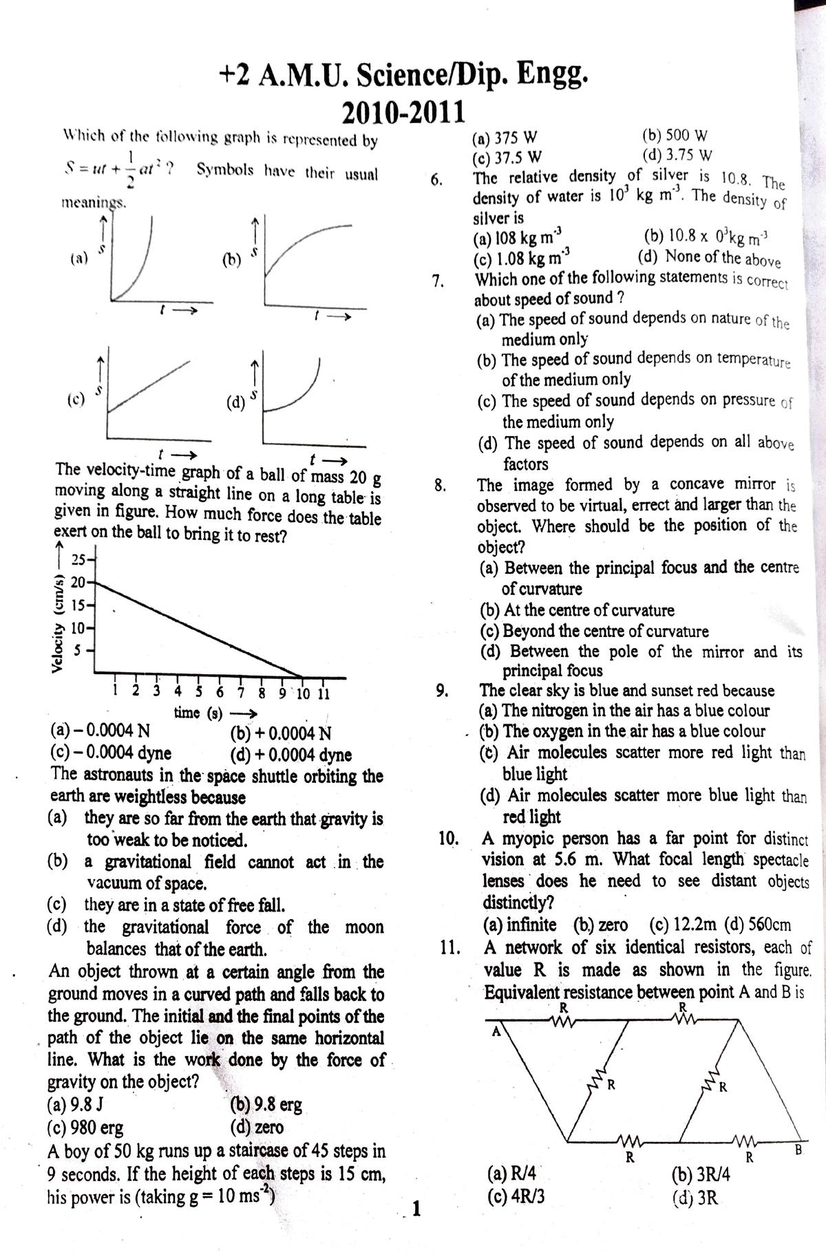 AMU Class 11 2010 Paper - Class 11 Science - Studocu